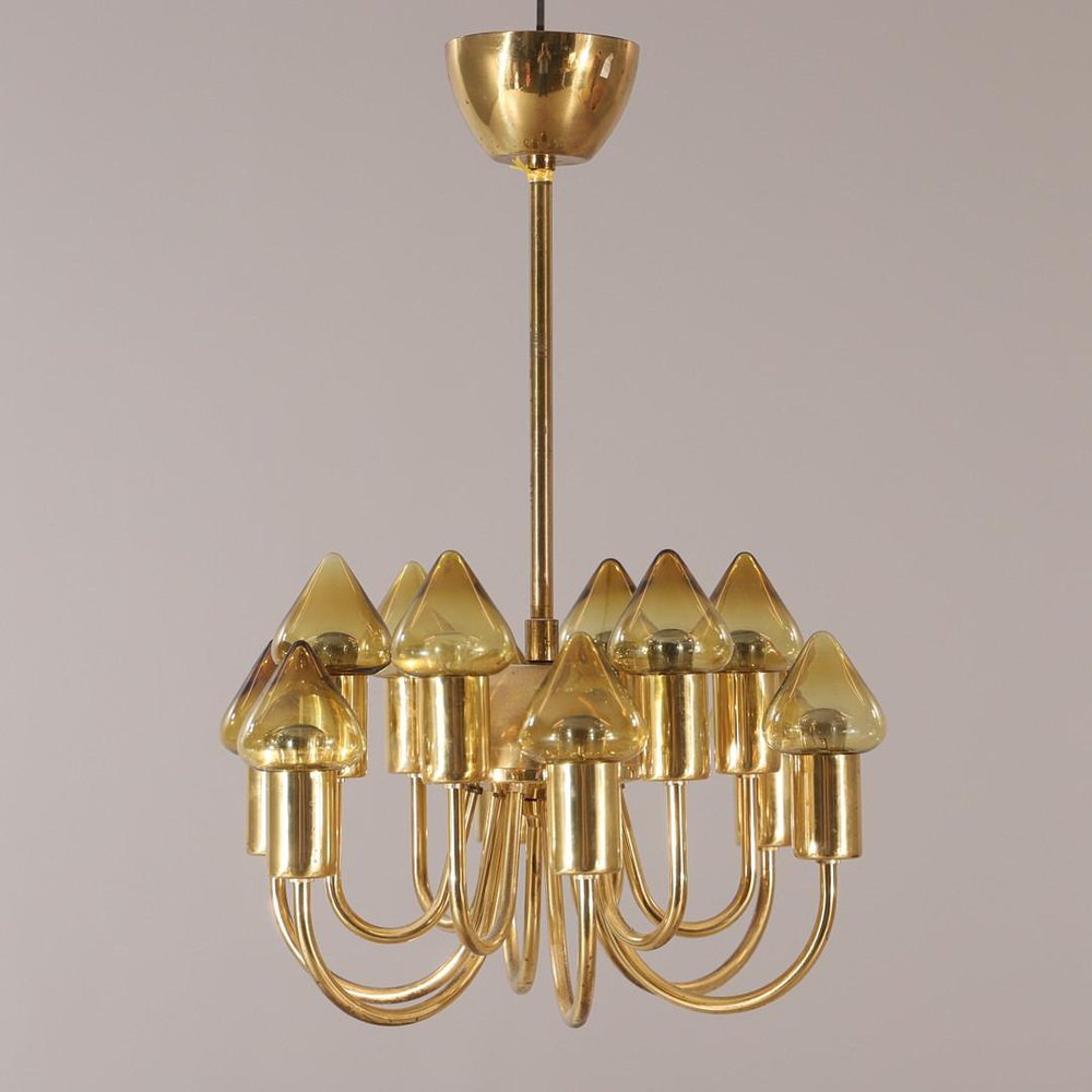 Moderner Kronleuchter Mit Glaskugeln & Messing-Optik - Dimmbar, 9-armig, Mid-Century Design