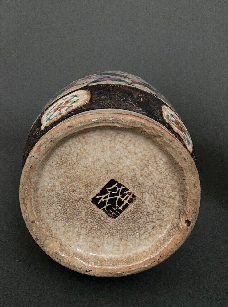 Large 19th Century Nanking Vases with Fighting Dragon, Set of 2 for