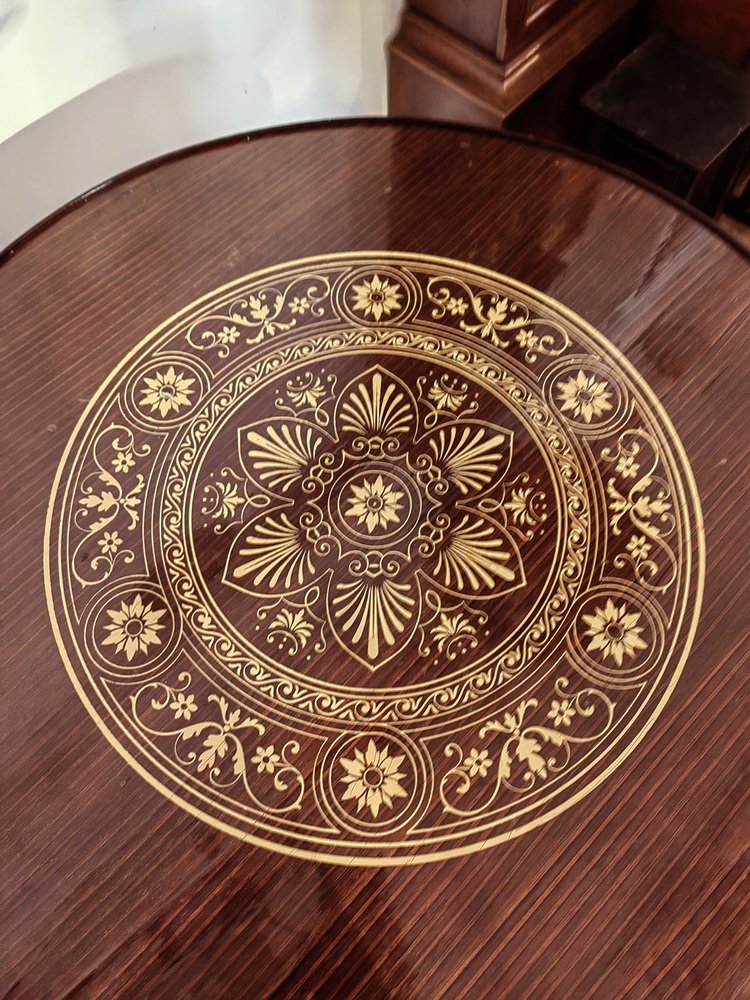 Round Table in Rosewood with Ivory Inlays, 1940-1950s for sale at Pamono