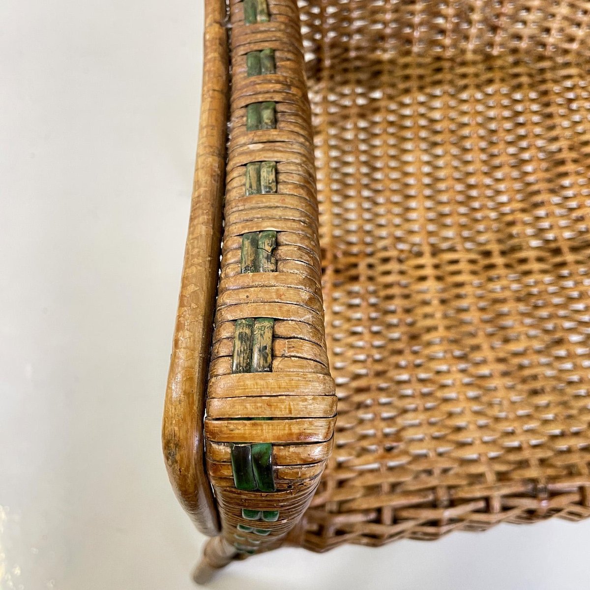 Antique Italian Rattan Chair with Armrests and Green Details, 1900s for ...