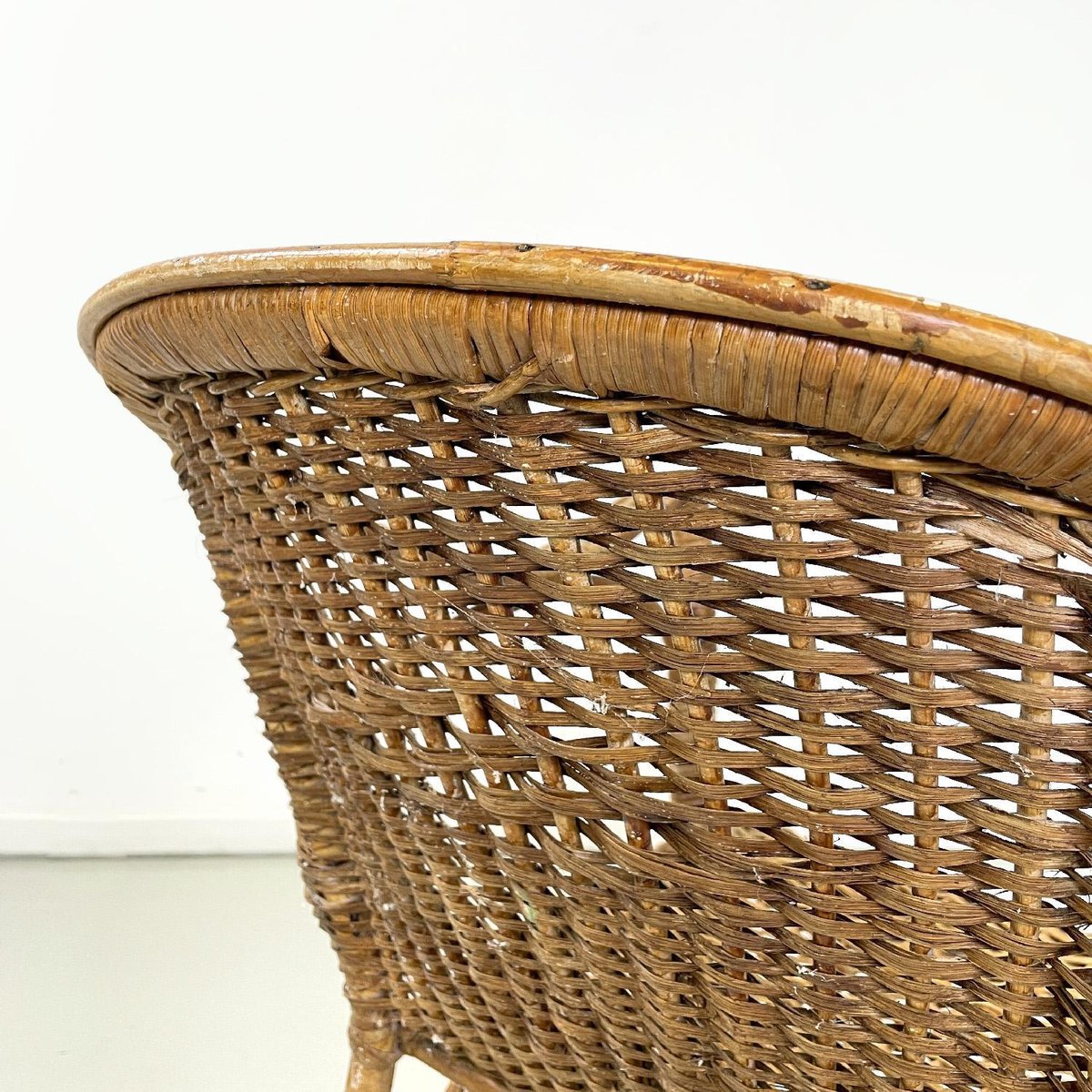 Antique Italian Rattan Chair with Armrests and Green Details, 1900s for ...
