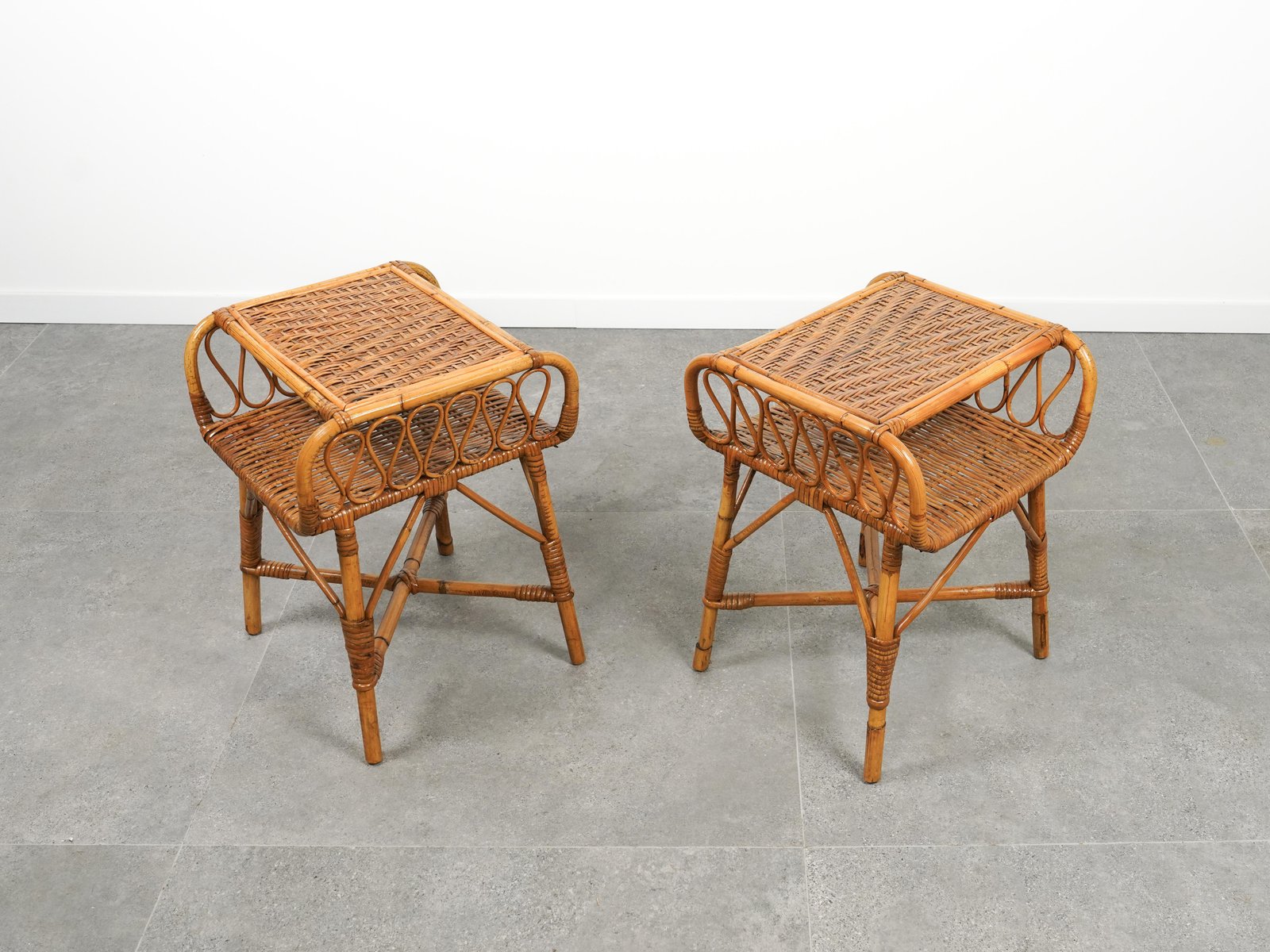 MidCentury Beistelltische aus Rattan & Bambus im Stil von Franco