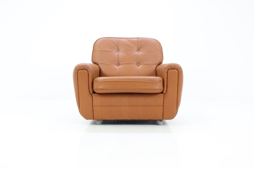 Brown Leather Armchair 1970s, Light Brown Leather Chair