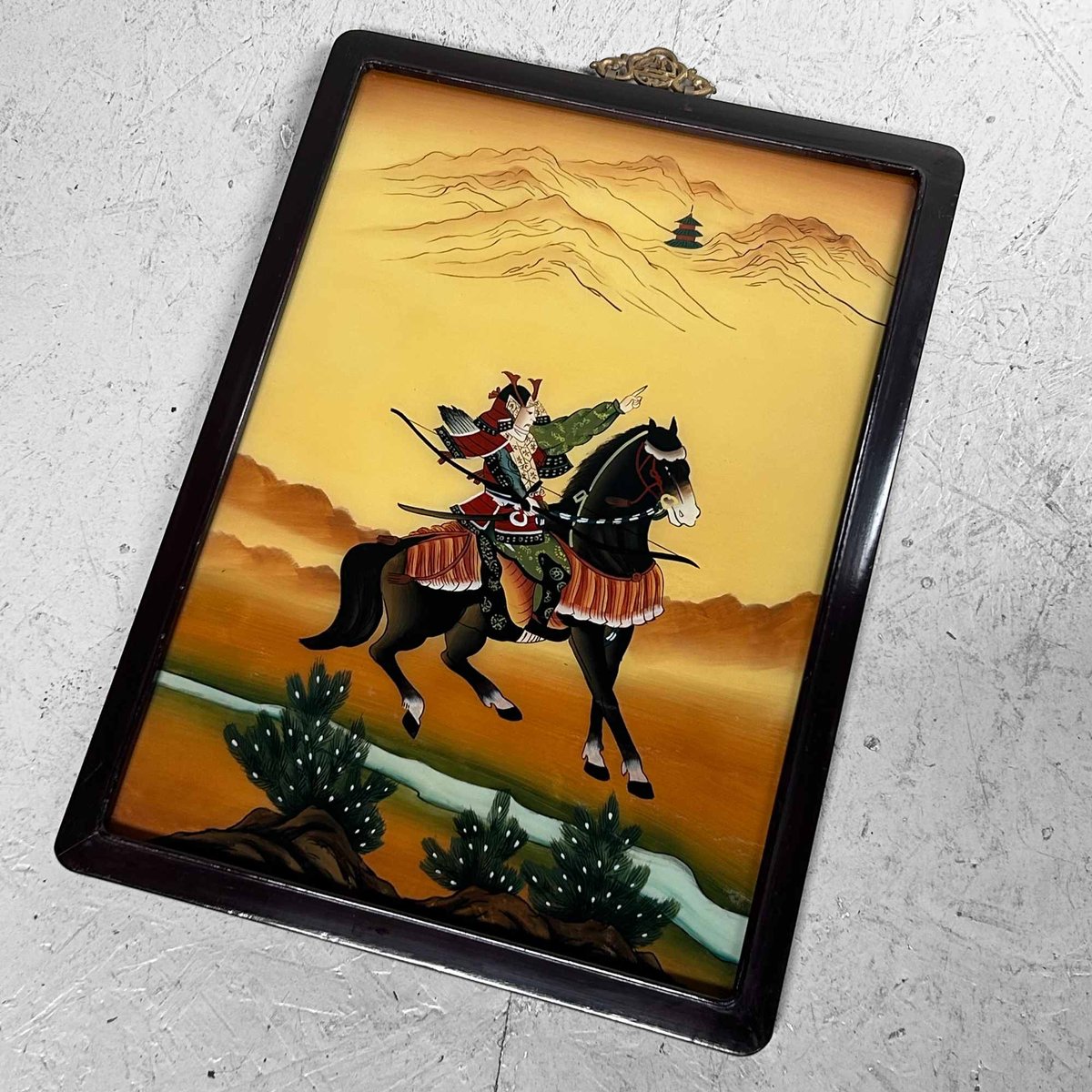 Ukiyo e reverse glass painting of samurai warrior sh wa era for sale