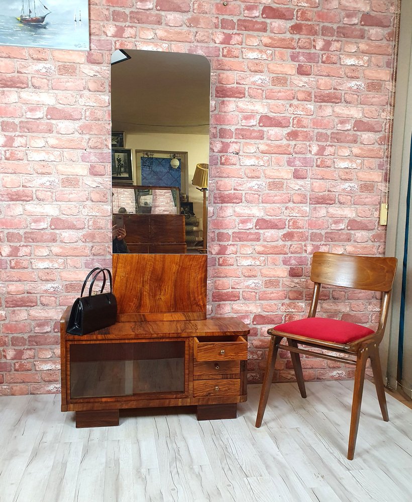 Vintage Art Deco Dressing Table with Mirror, 1940s for sale at Pamono