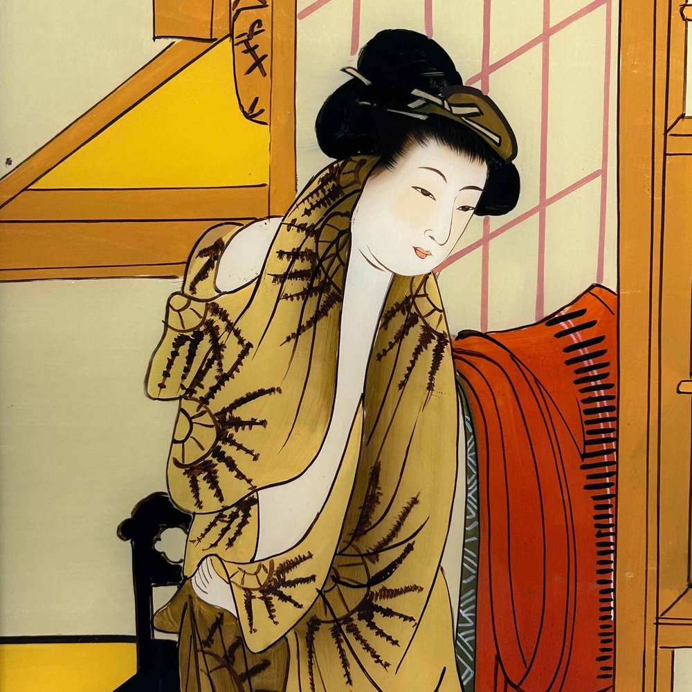 Ukiyo e reverse glass painting of bathhouse sh wa era for sale at pamono