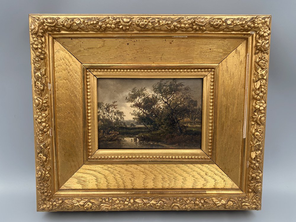 Cölestin Brügner, Teich mit Bäumen, 19. Jh., Ölgemälde, gerahmt bei