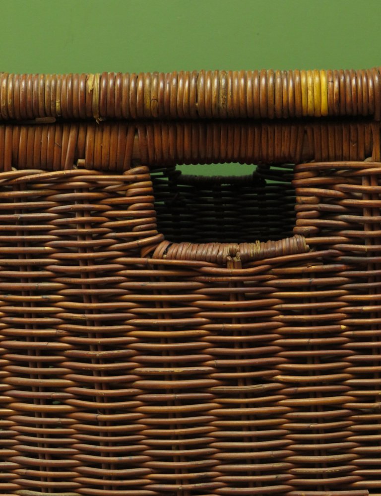 Large Vintage Wicker Laundry Basket with Leather Straps for sale at Pamono