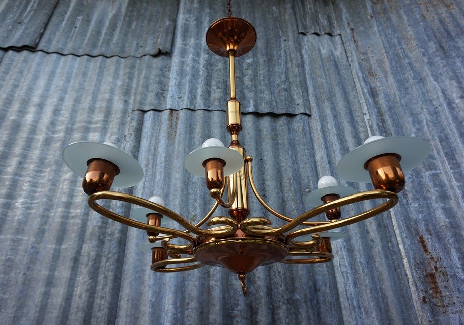 Vintage Brass Copper Frosted Glass Chandelier For At Pamono Vintage Brass Copper Frosted Glass Chandelier