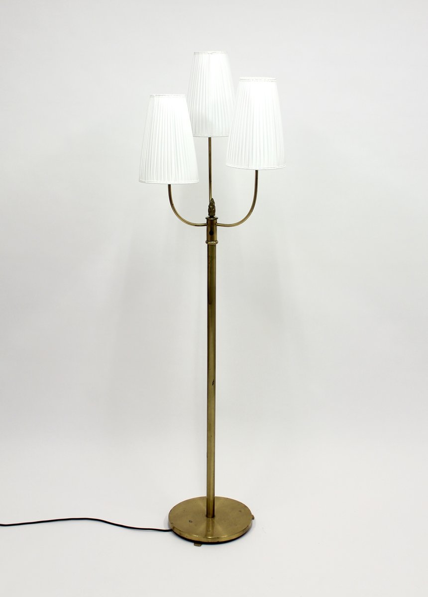 Vintage ThreeLight Brass Floor Lamp, 1940s for sale at Pamono