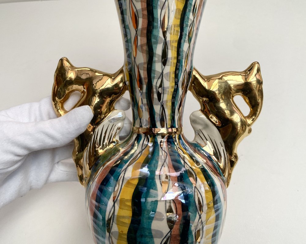 Rustikale Keramikvase Mit 2 Griffen – Kleine Dekorative Blumenvase In Vintage-Weiß (14,8 Cm Hoch)