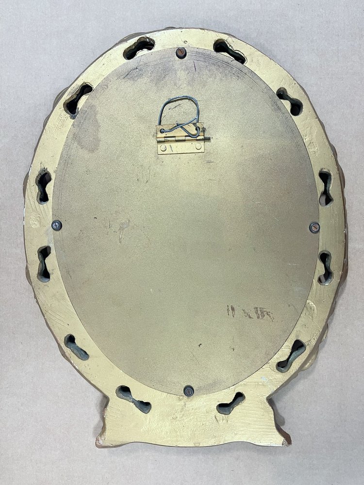 Vintage Oval Mirror with Carved Gold Frame for sale at Pamono