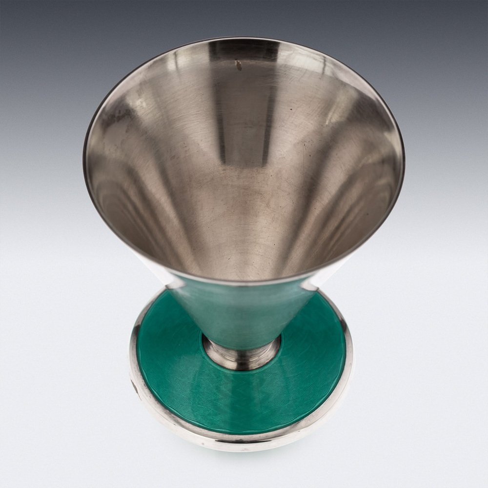 Norwegische Art Deco Cocktailbecher aus Silber &amp; Emaille, 1950er, 8 ...