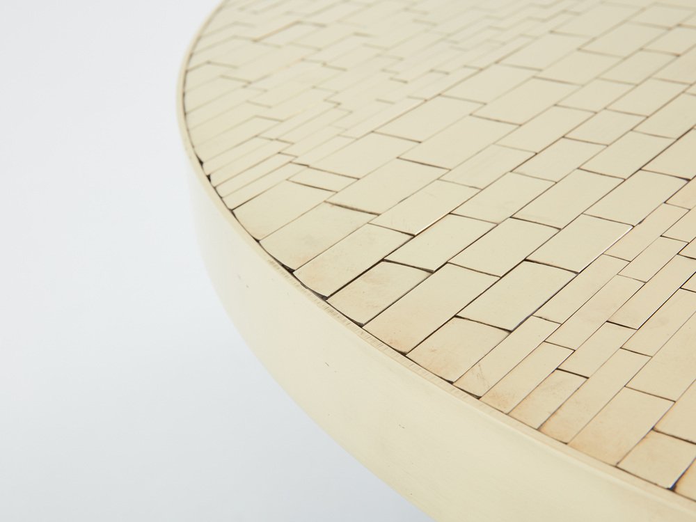 Brass Mosaic Coffee Table by Georges Mathias, 1970s for sale at Pamono