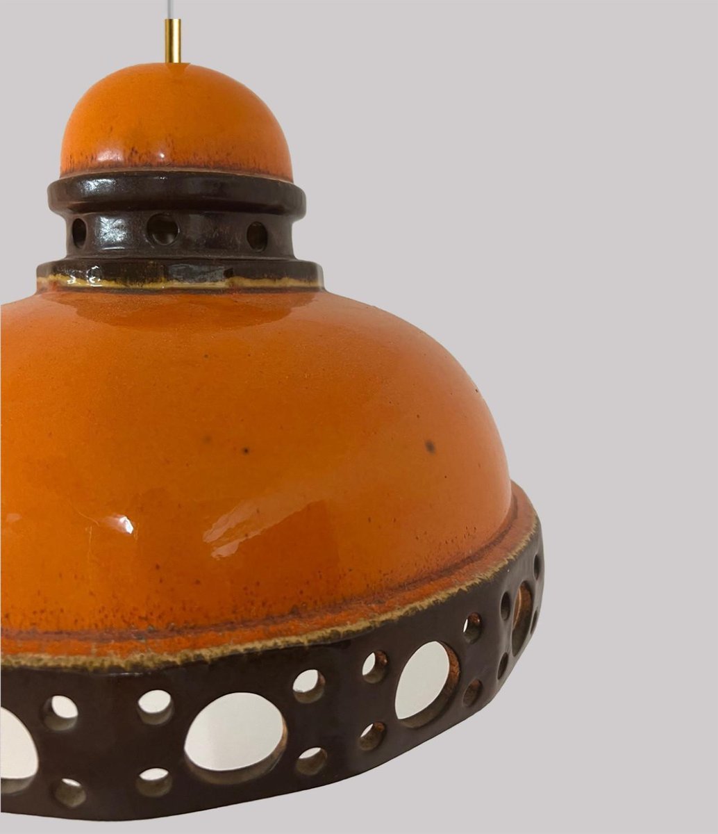 Orange Glazed Ceramic Pendant Lights, Germany, 1970s, Set of 4 for sale