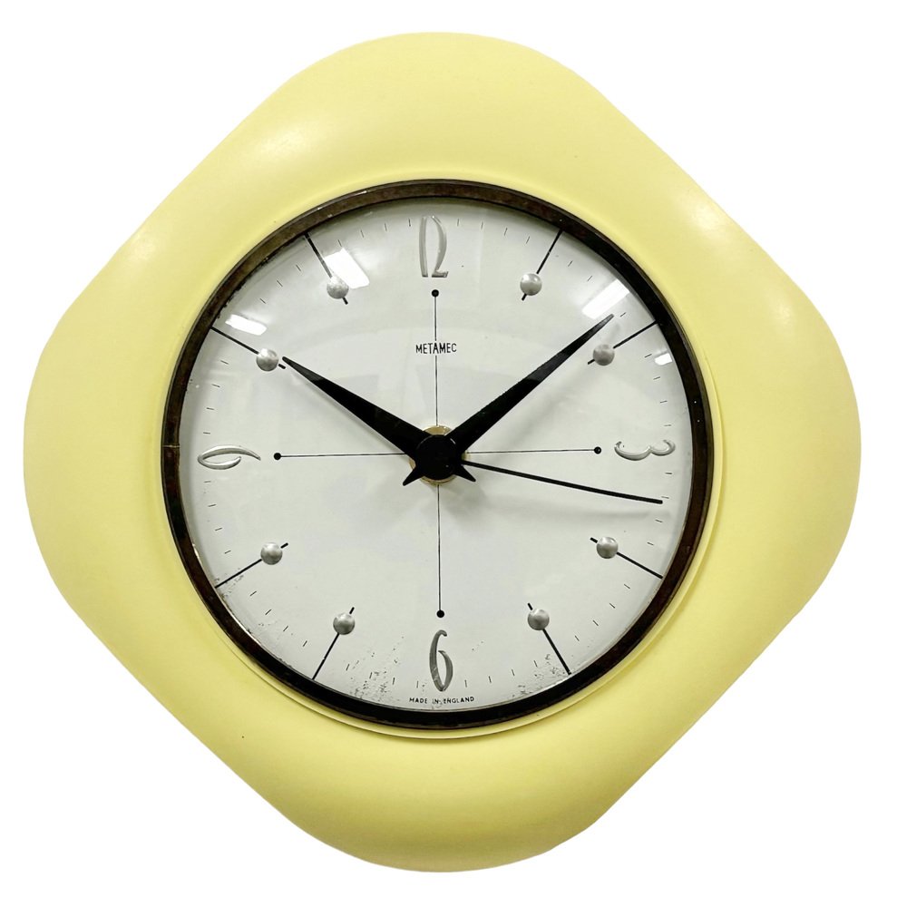 Vintage Yellow Bakelite Wall Clock from Metamec, 1970s for sale at Pamono