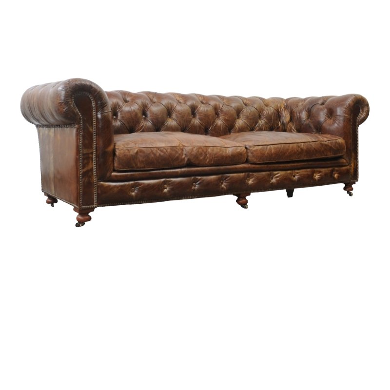 Victorian Mahogany Chesterfield Sofa with Brass Wheels for sale at Pamono