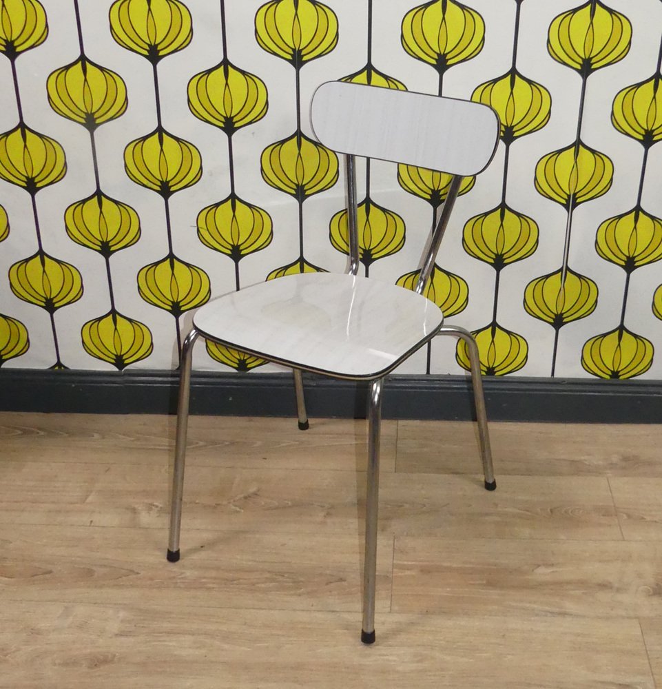 Resopal White Kitchen Chair in Chrome, 1960s for sale at Pamono