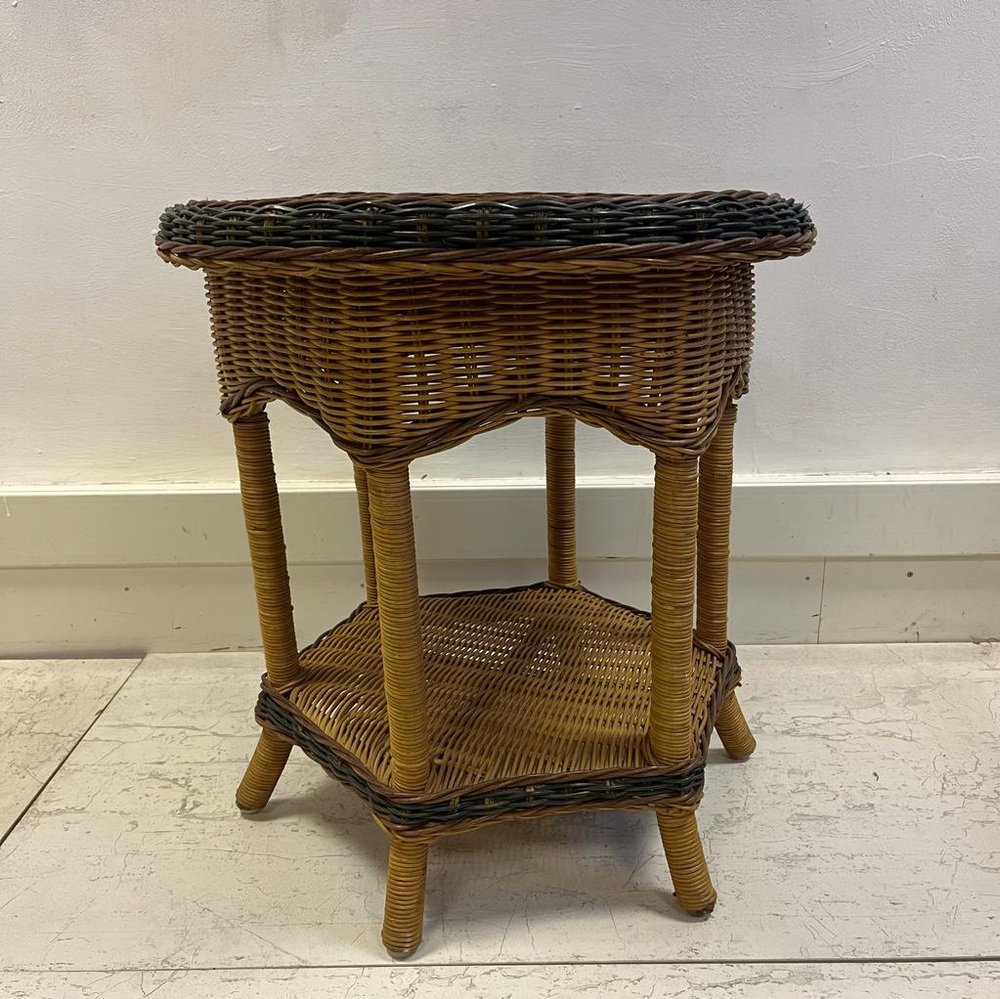 French Wicker 2 Tone Occasional Table, 1970s for sale at Pamono