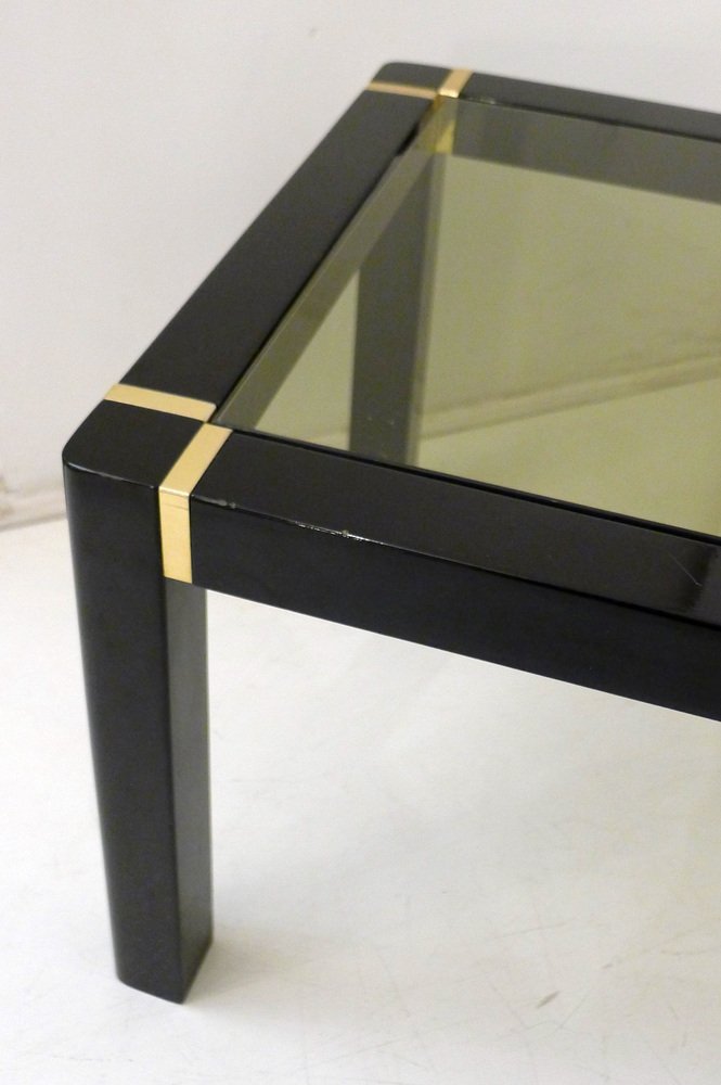 Small Vintage Coffee Table in Black Lacquered Wood & Gold Metal, Smoked