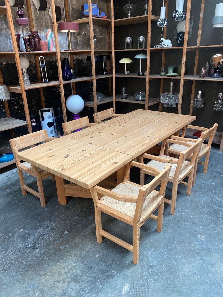 Fresh Look at Danish Pitch Pine Extendable Table Attributed To Tage Poulsen For