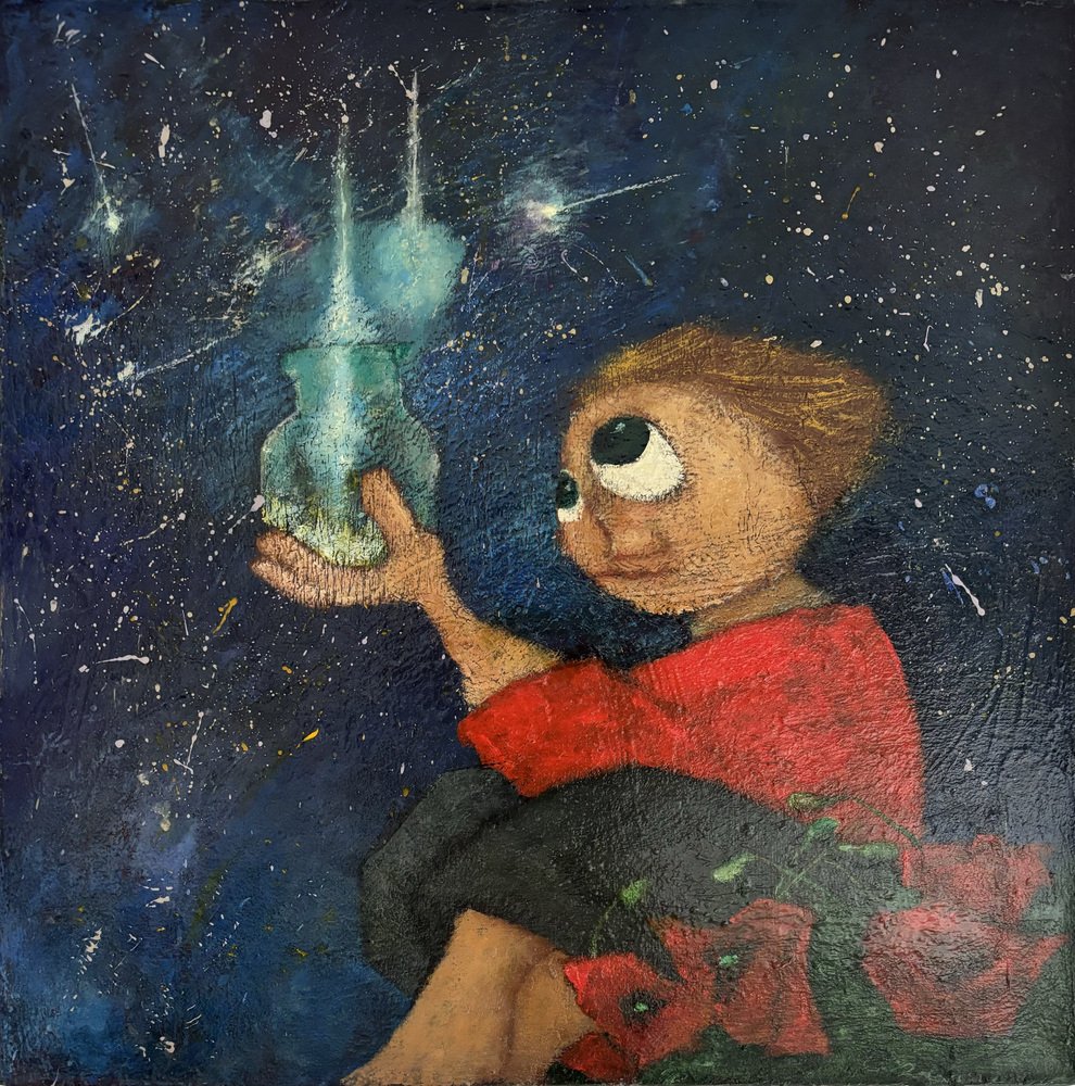 Carlo Cammarota, Bambino che raccoglie le stelle cadenti, Acryl auf