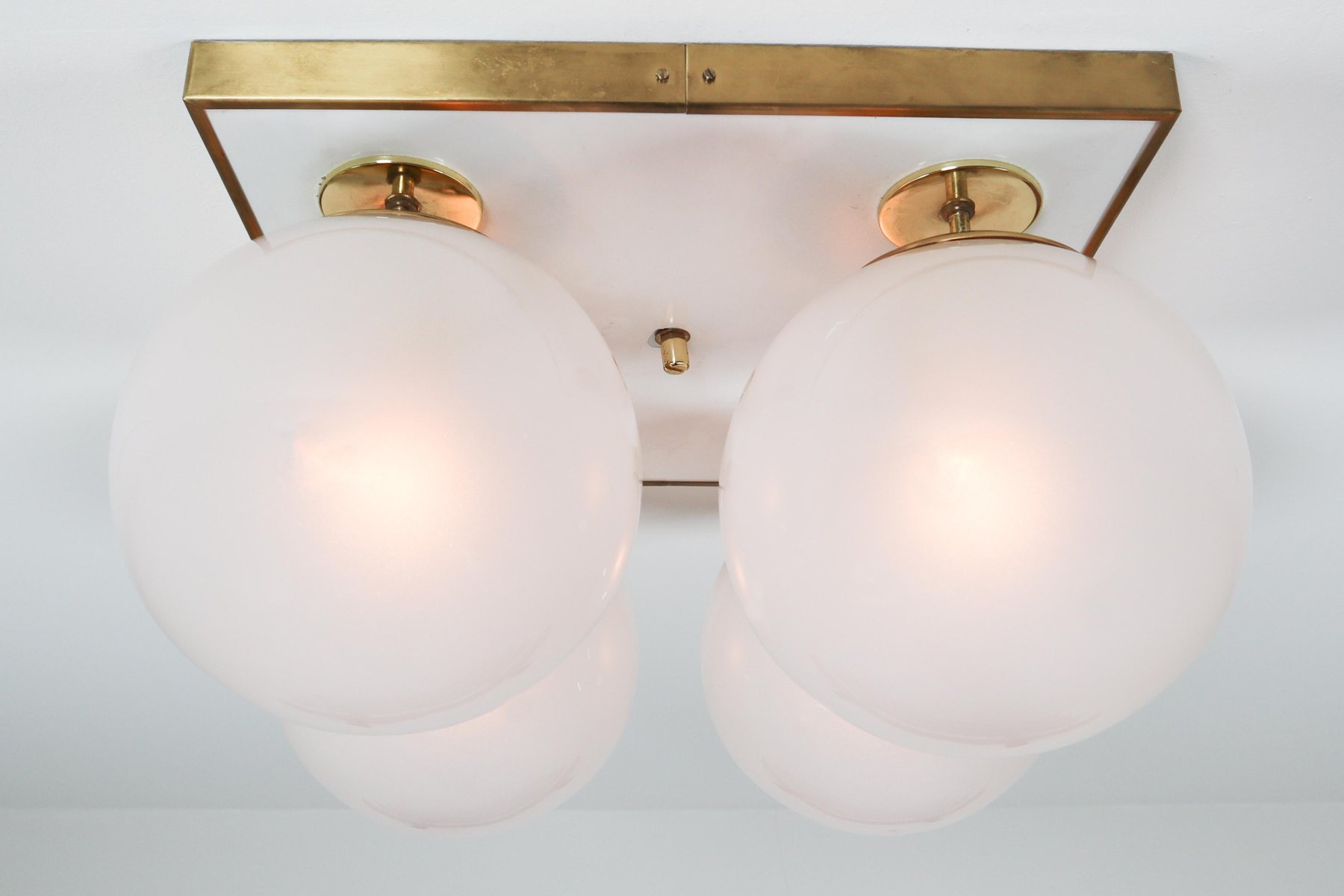 Mid-Century Brass Ceiling Light with Pearl White Glass Globe, 1970s for ...
