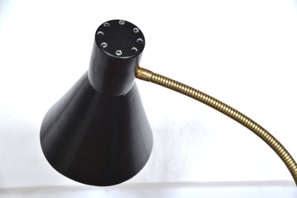 View of Scandinavian Swan Neck Desk Lamp in Brass, 1950s for sale at Pamono