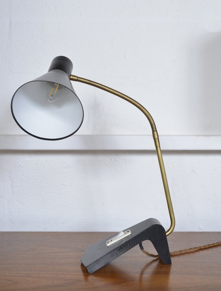 Image showcasing Scandinavian Swan Neck Desk Lamp in Brass, 1950s for sale at Pamono