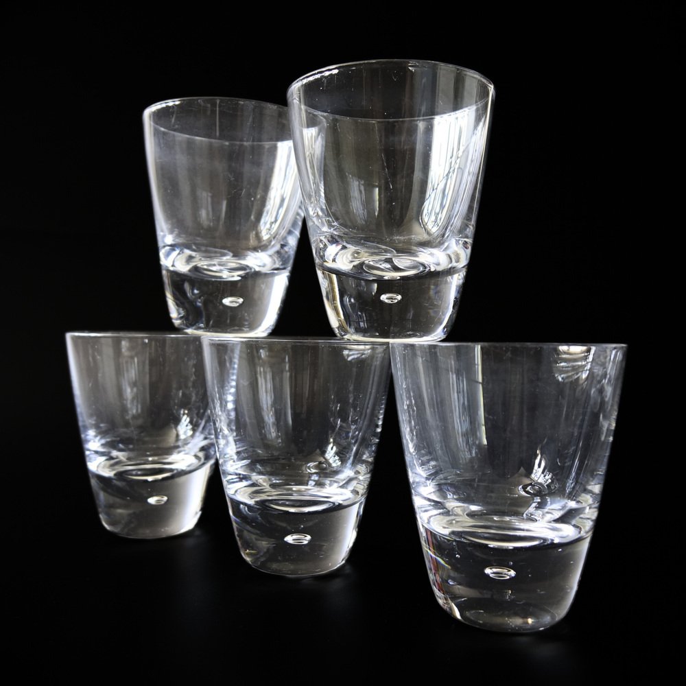 MidCentury Handmade Crystal Water Glasses with Foot, Sweden, Set of 5