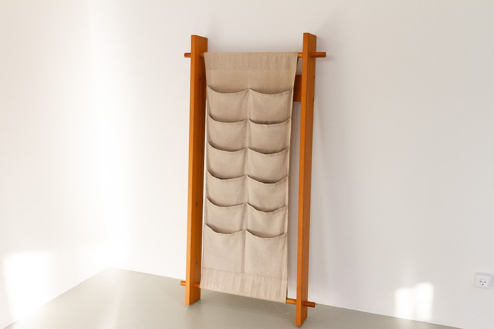 Canvas Magazine Rack Scandinavian Modern Pine and Canvas Magazine Rack, 1970s for sale at Pamono