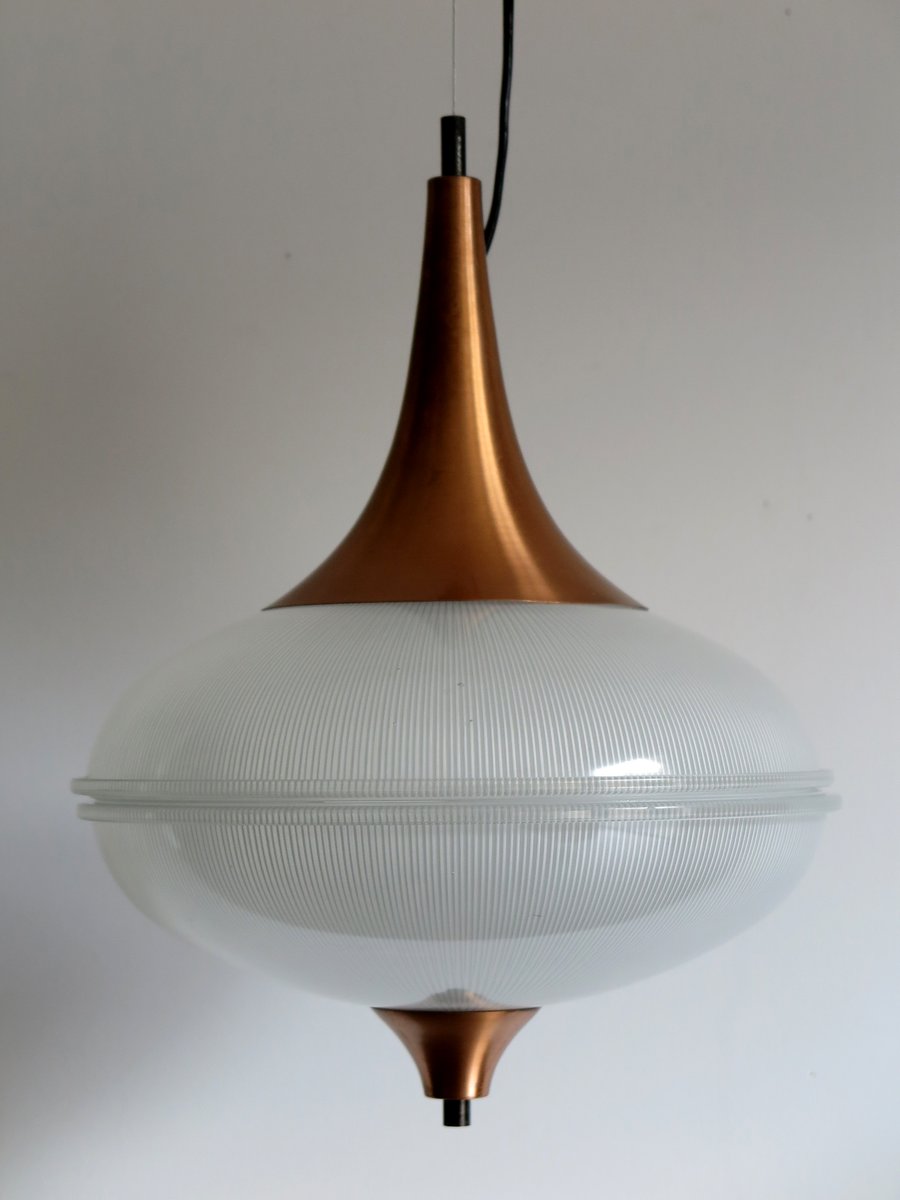 Italian Pendant Lamp In Pressed Glass Copper 1950s For At Pamono 486 00
