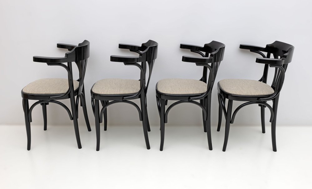 Französische MidCentury Modern Bistrostühle aus ebonisierter Buche