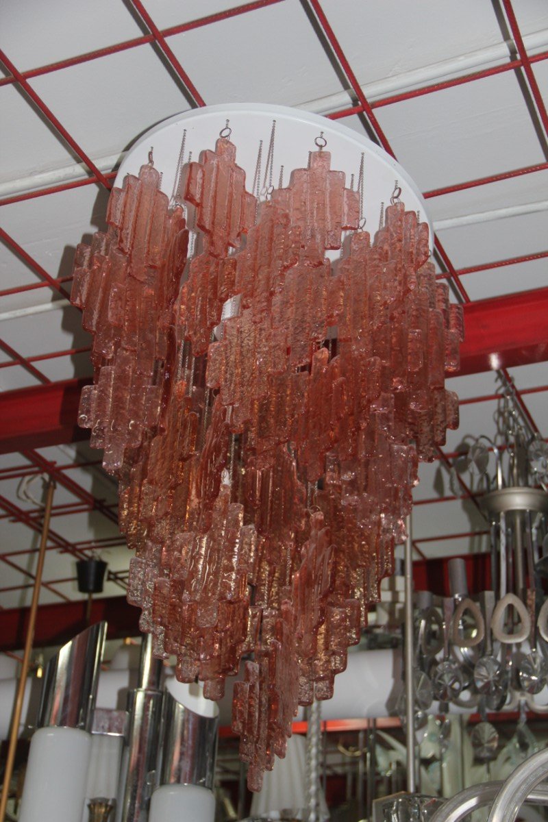 Rosa Murano Glas Kronleuchter Von Mazzega 1970er
