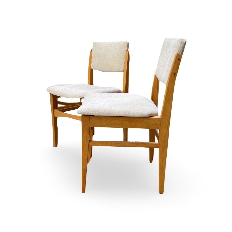 MidCentury Scandinavian OffWhite Fabric Dining Chairs, 1960s, Set of