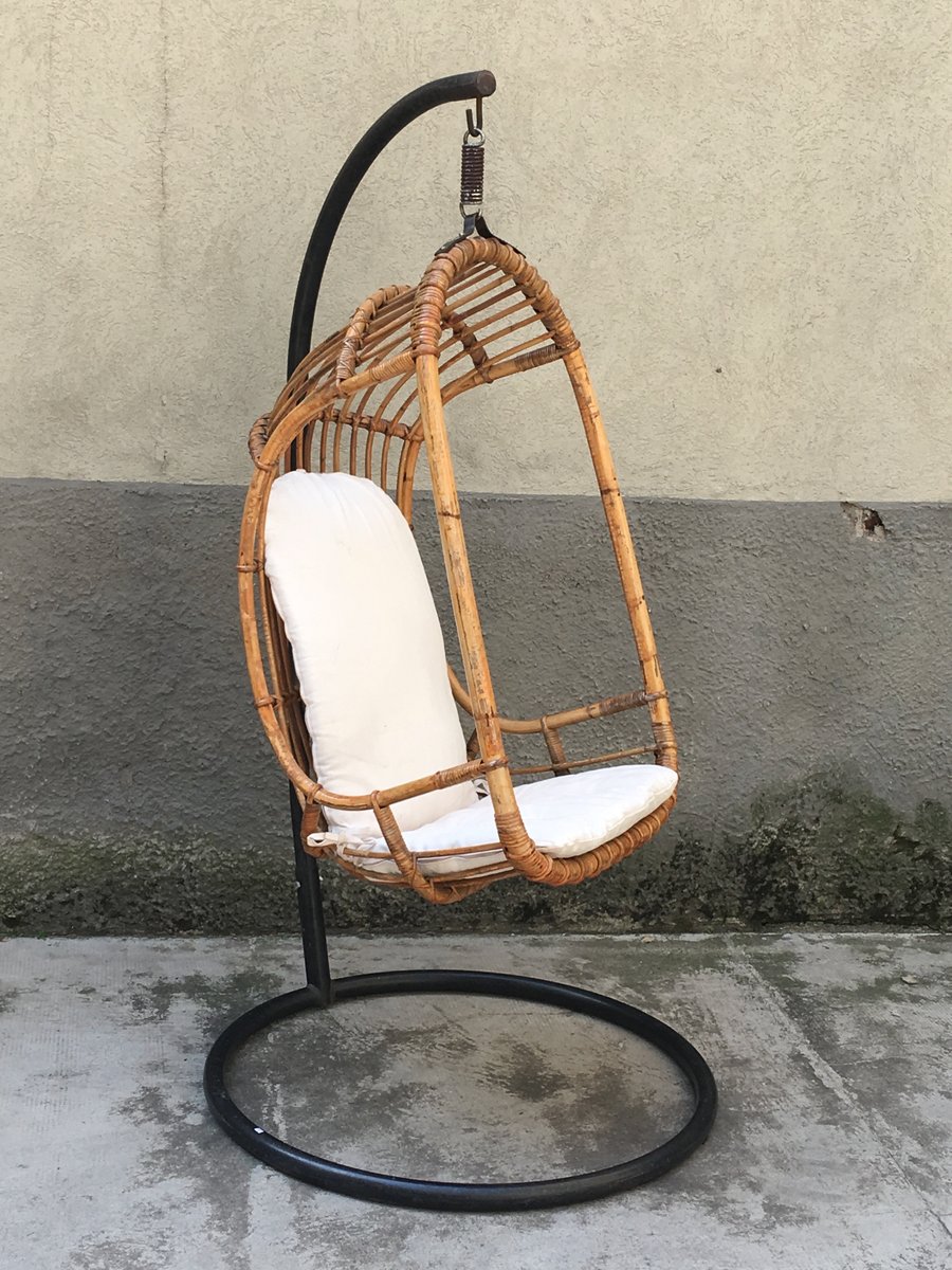 Mid Century Italian Rattan And Bamboo Hanging Chair 1950s For Mid Century Italian Rattan And Bamboo Hanging Chair 1950s