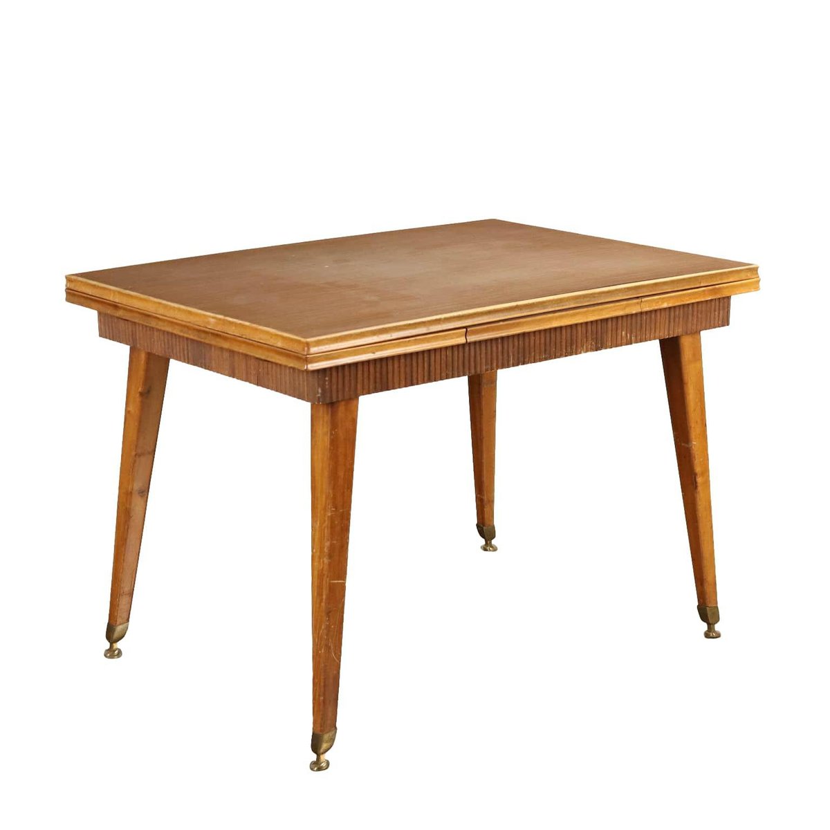Vintage Italian Table in Beech and Laminate Brass, 1950s for sale at Pamono