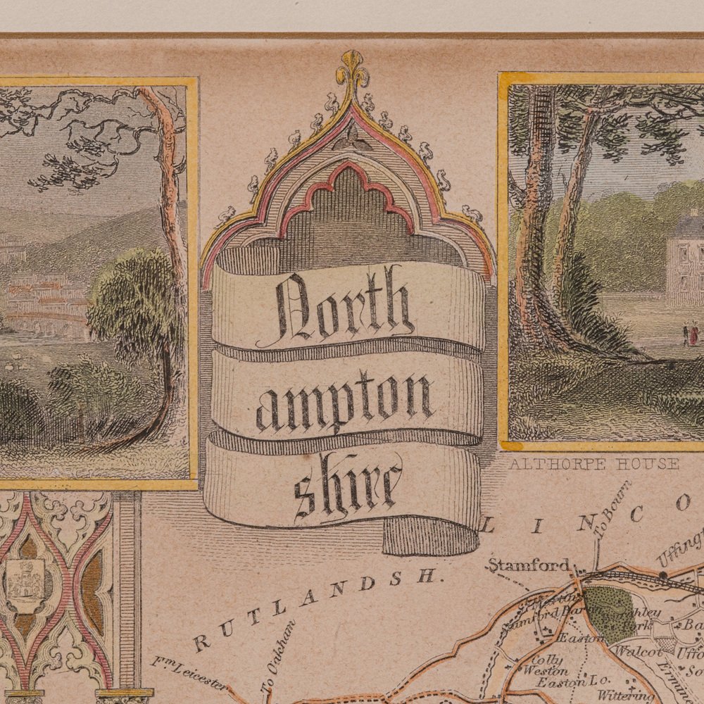 Antique Framed Lithographic Map of Northamptonshire, England, 1860 for ...