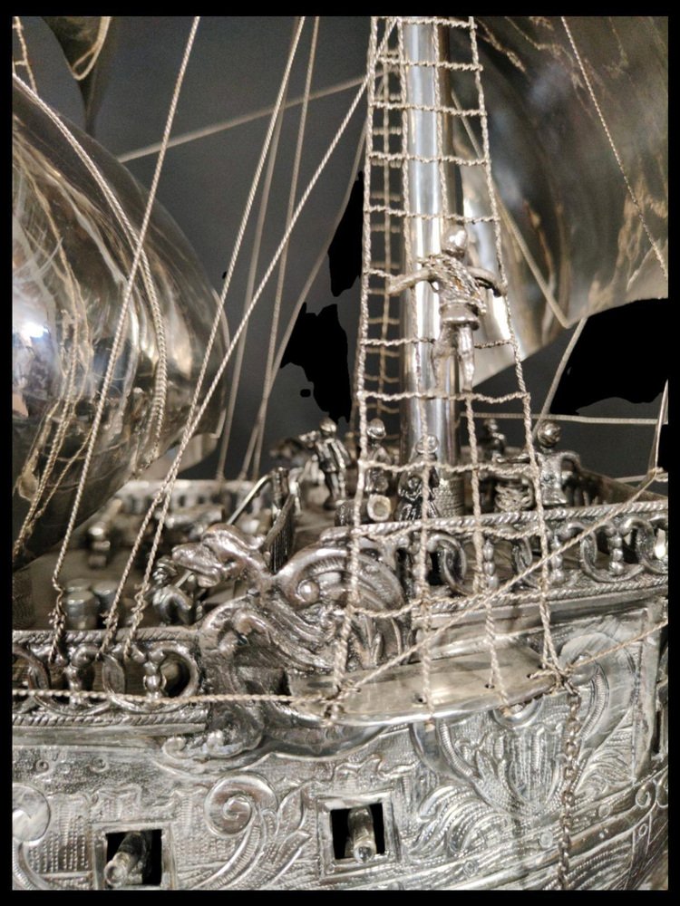 19th Century German Silver Ship Model for sale at Pamono