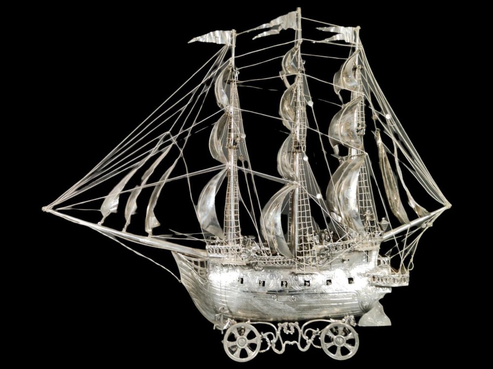 19th Century German Silver Ship Model for sale at Pamono