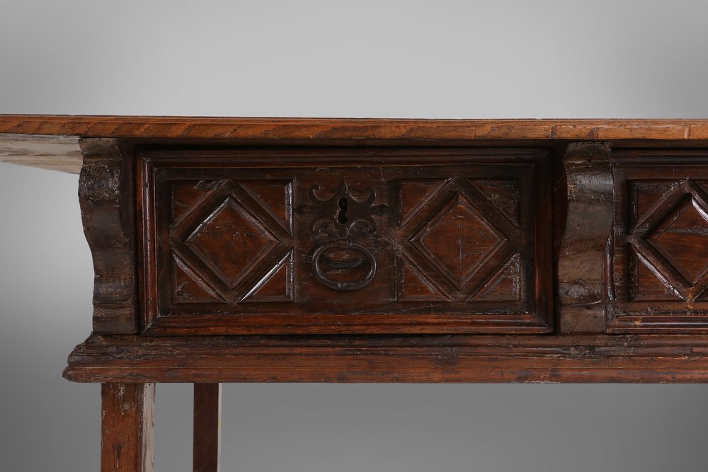 Antique Oak Spanish Console Table with Handcrafted Drawers, 18th ...