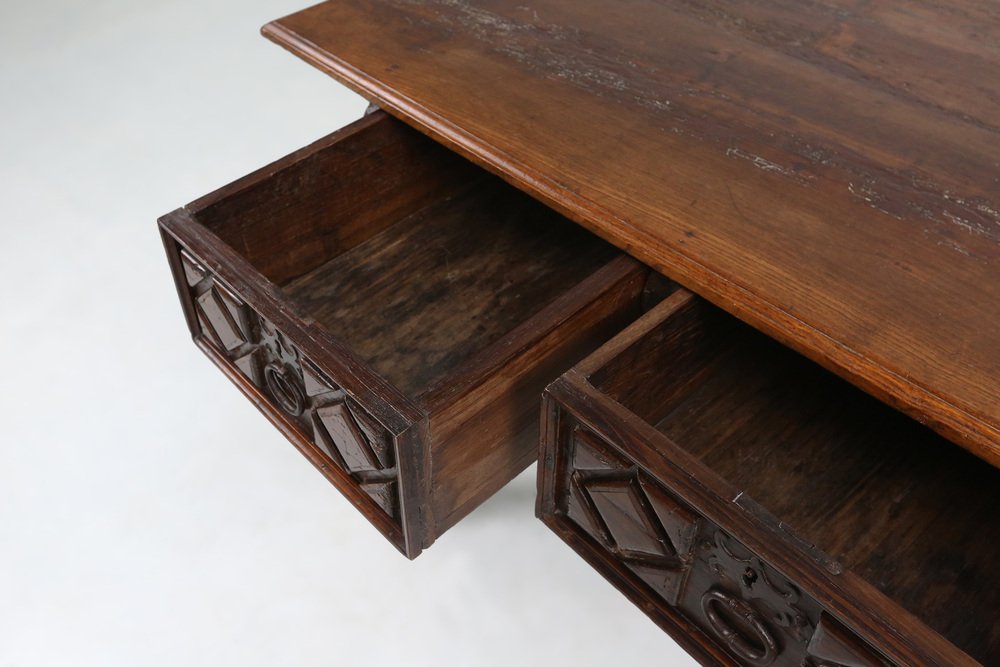 Antique Oak Spanish Console Table with Handcrafted Drawers, 18th ...