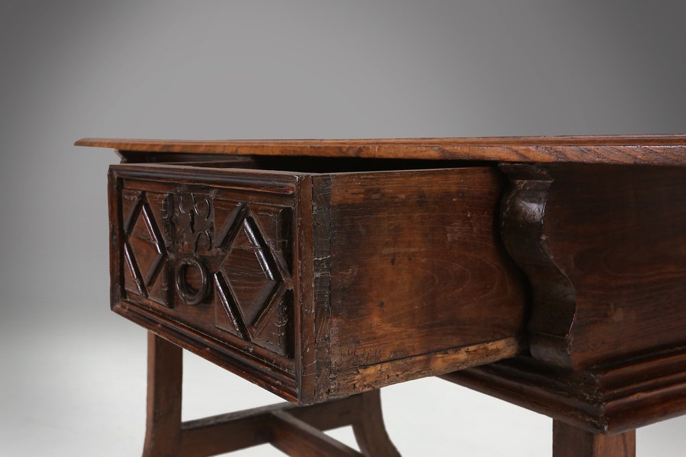 Antique Oak Spanish Console Table with Handcrafted Drawers, 18th ...