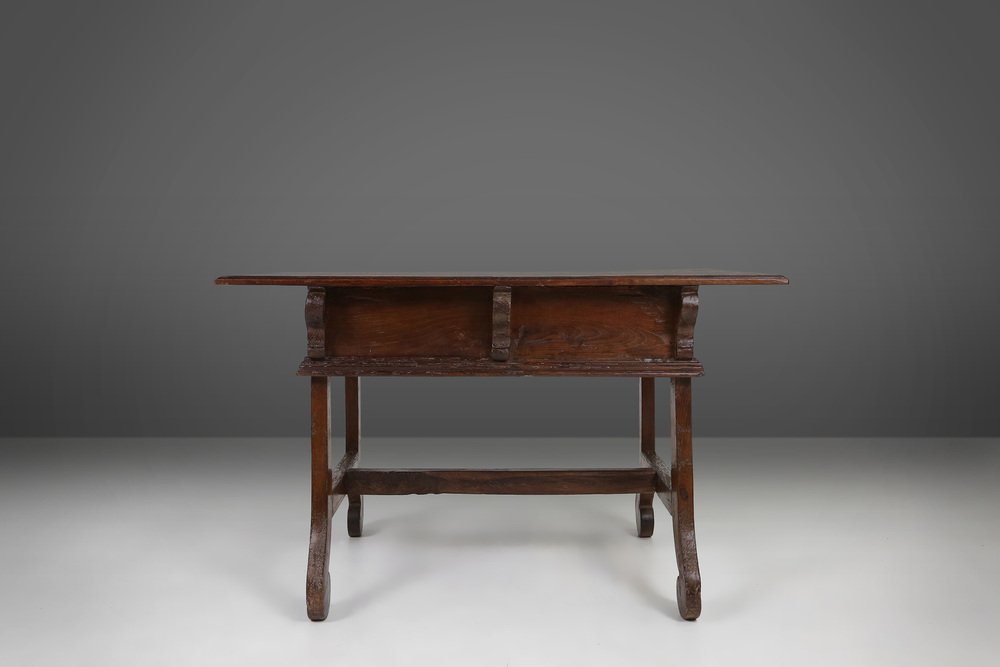 Antique Oak Spanish Console Table with Handcrafted Drawers, 18th ...