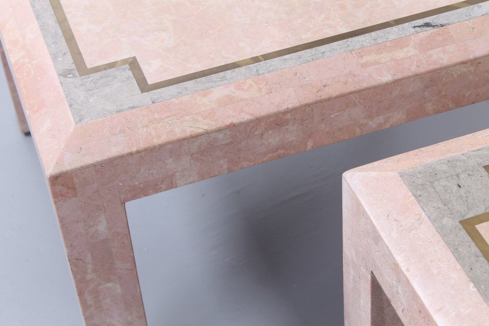 Pink Marble Mosaic Coffee Tables from Maitland Smith, 1970s, Set of 2 ...