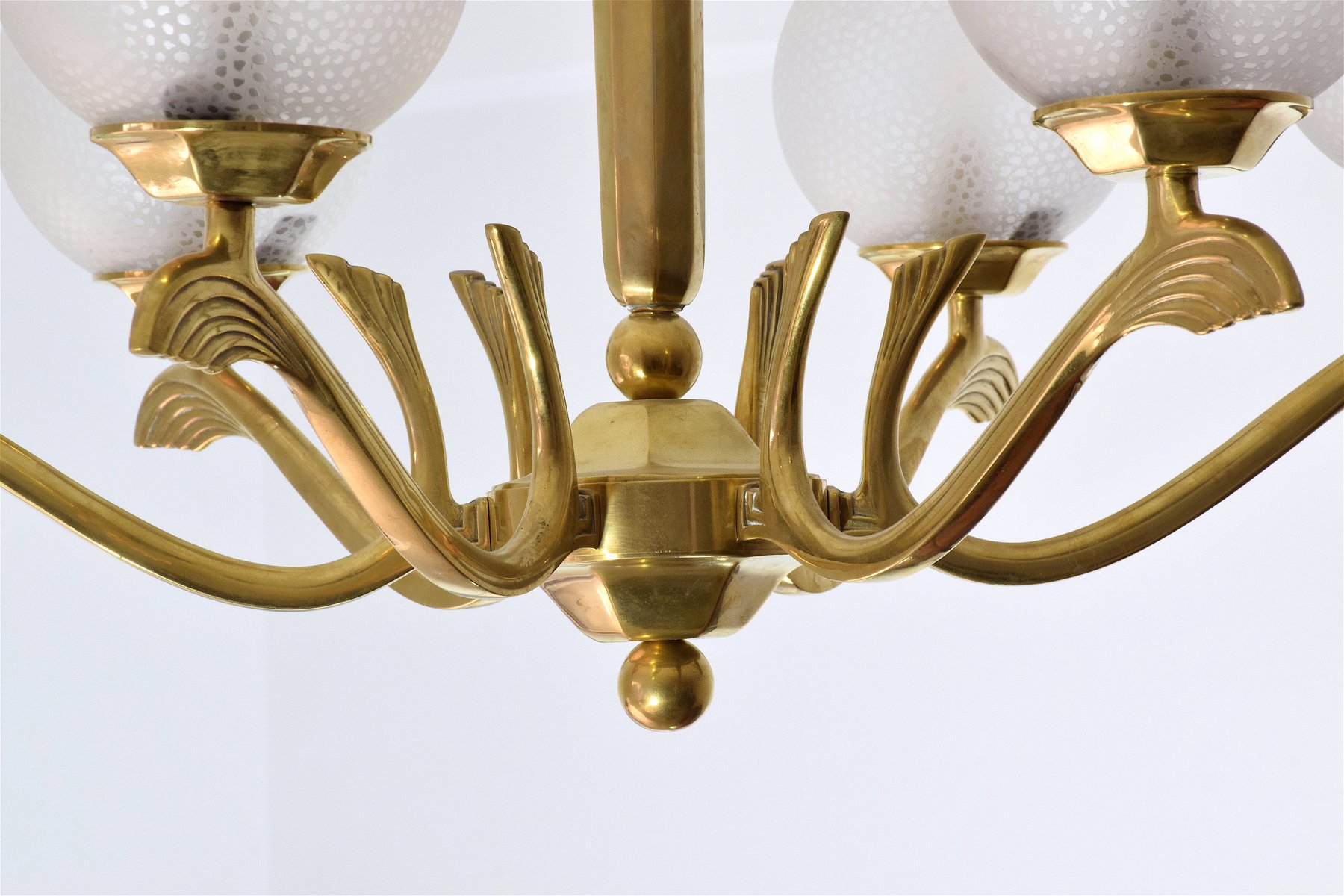 French Art Deco Brass Chandelier, 1930s for sale at Pamono