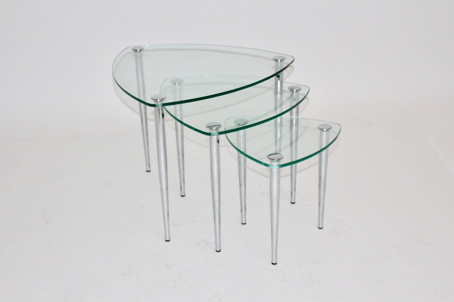 MidCentury Italian Chrome and Glass Nesting Tables, Set of 3 for sale