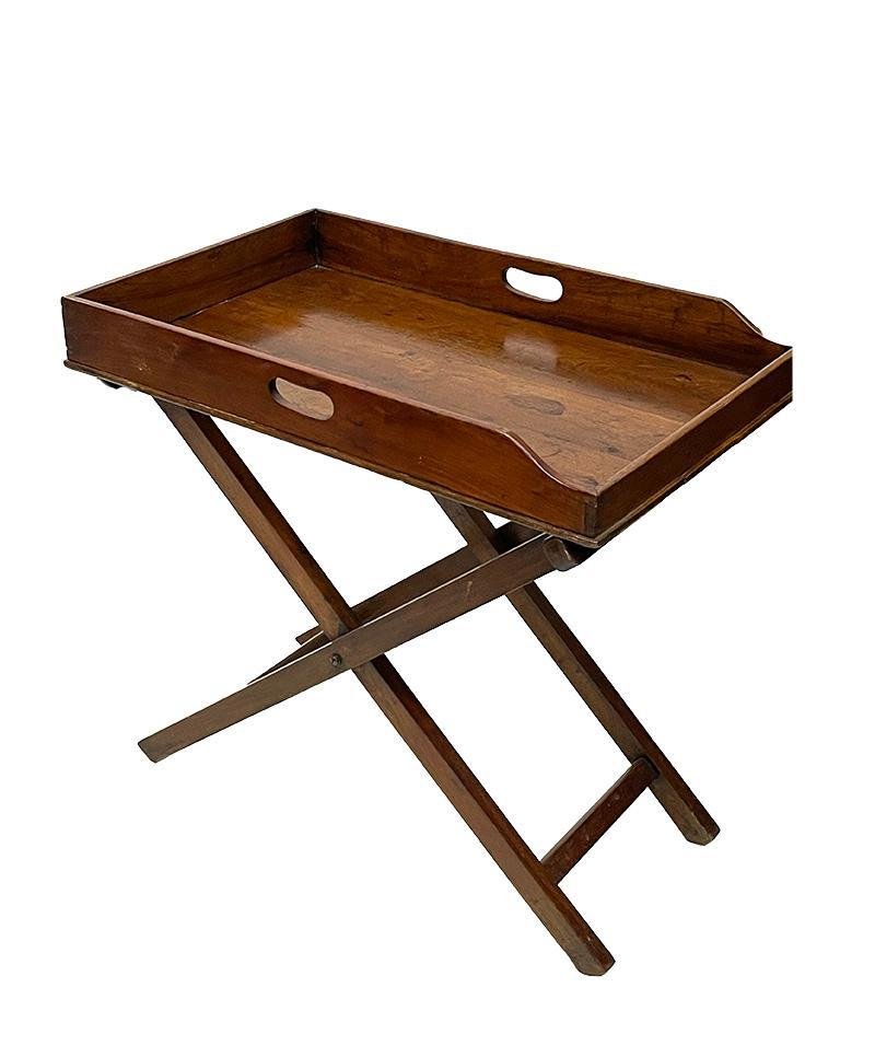 Antique English Butler Tray on Stand, Set of 2 for sale at Pamono