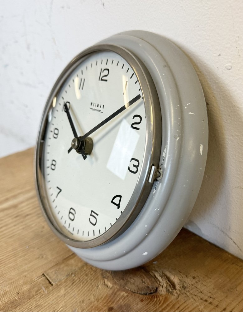 Vintage East German Grey Wall Clock from Weimar Electric, 1970s for