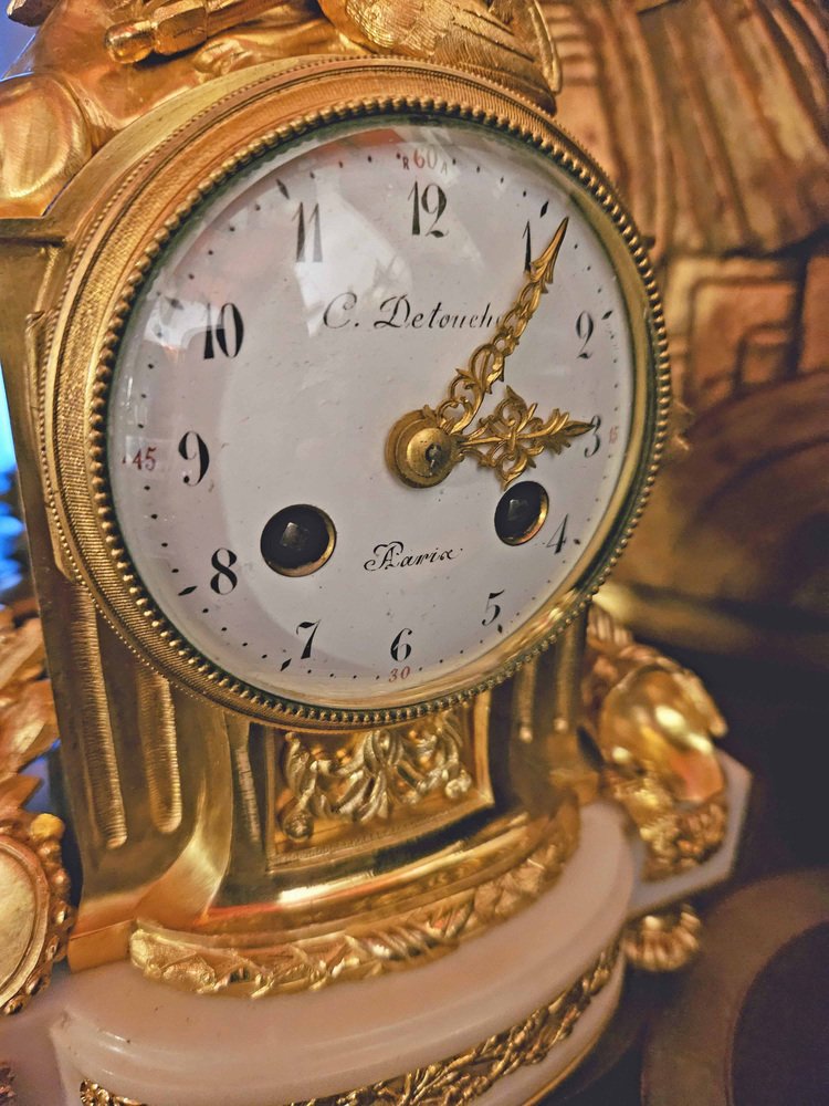 Marble and Golden Bronze Pendulum Clock by Constantin Detouche for sale ...